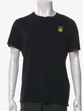 SANDRO PARIS Mr. Happy Embroidered 1970s Crewneck Designer T-Shirt- Black/Gray